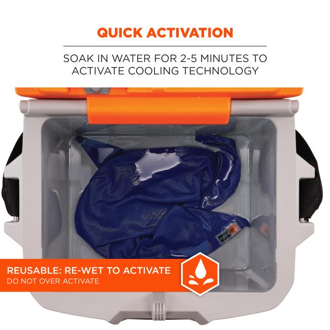 Quick activation: soak in water for 2-5 minutes to activate cooling technology. Reusable, re-wet to activate. Do not over activate