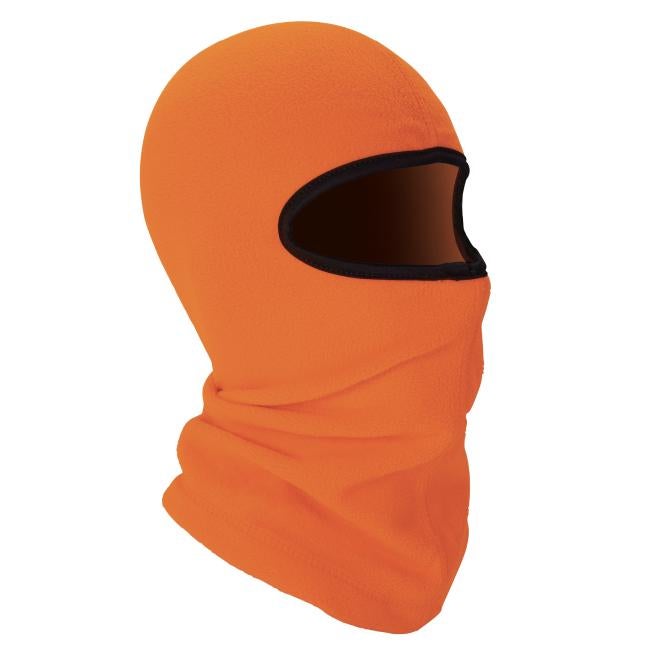 3q view of orange fleece balaclava