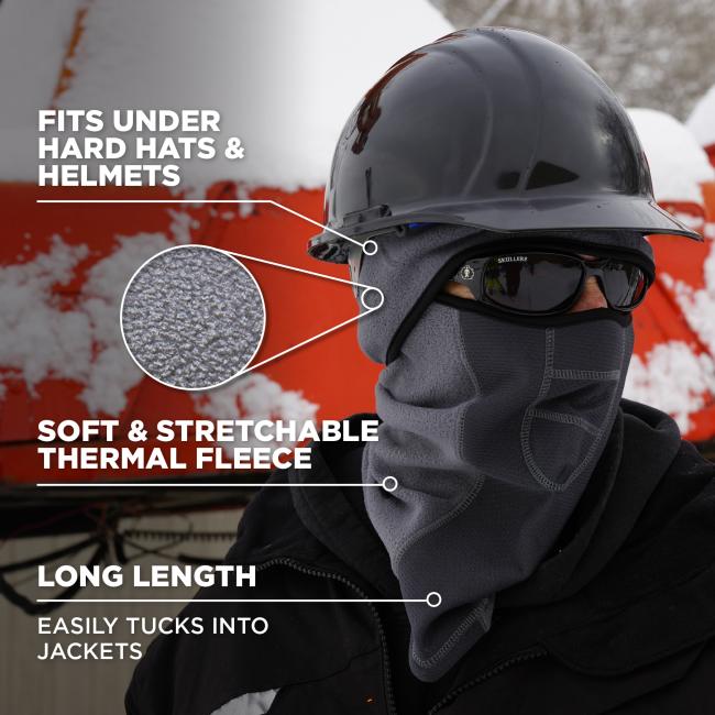 Fits Under Hard Hats & Helmets: The balaclava is designed to fit comfortably under hard hats and helmets, featuring soft and stretchable thermal fleece.