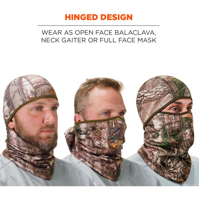 Hinged Design: The versatile hinged design allows it to be worn as an open-face balaclava, neck gaiter, or full-face mask.