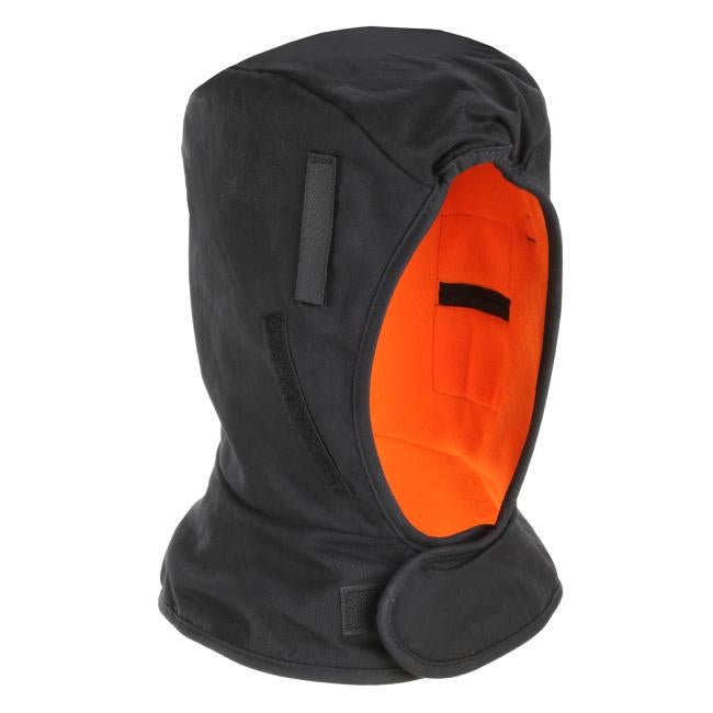 3q view of black cotton winter hard hat liner