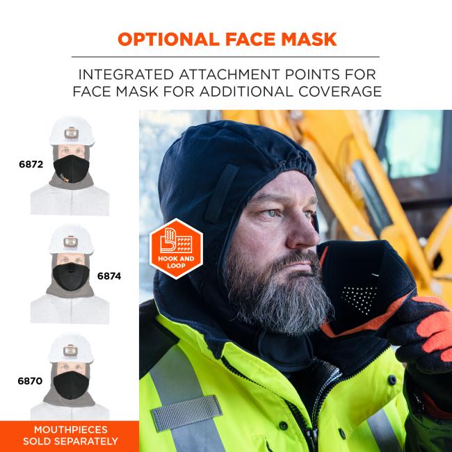 Optional Face Mask: Integrated attachment points are included for an optional face mask to provide additional coverage. Note: mouthpieces 6872, 6874, and 6870 are sold separately.
