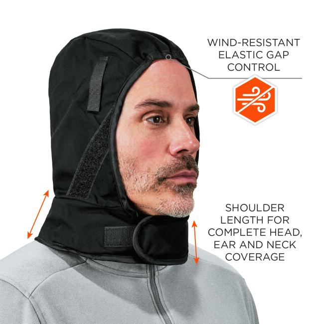 Wind-Resistant Elastic Gap Control: The liner includes wind-resistant elastic gap control and extends to shoulder length for complete head, ear, and neck coverage.