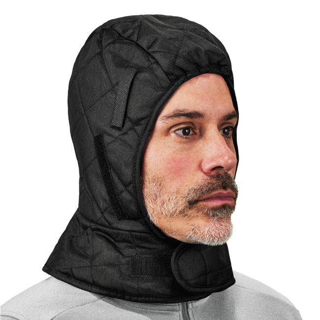 Quilted fleece hard hat liner on model