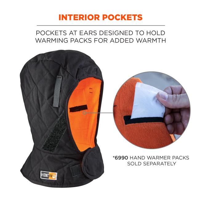Interior Pockets: Interior ear pockets are designed to hold warming packs for added warmth. Note: 6990 Hand Warmer Packs are sold separately.