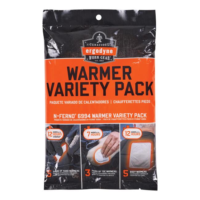 Hand, toe and body warmer variety pack as part of the winter warming kit
