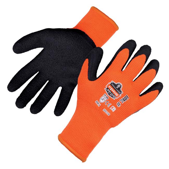 Orange work gloves as part of the winter warming kit