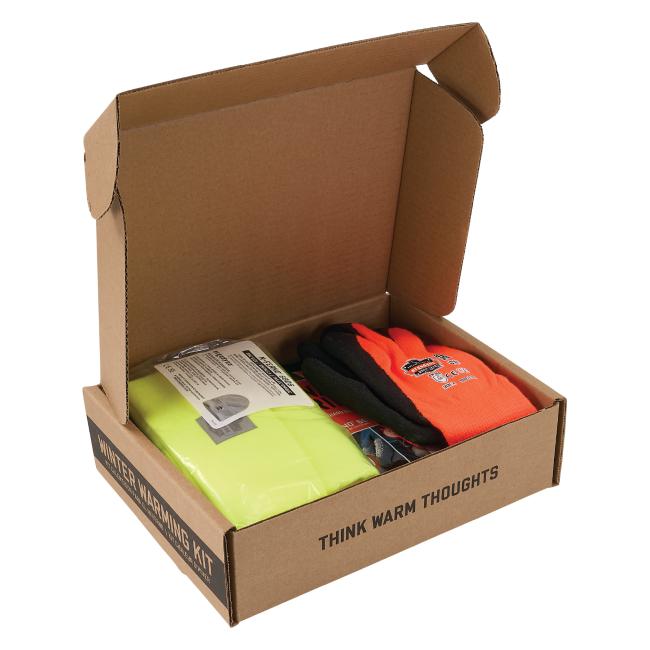 Packaging Box: The winter warming kit is packaged in a box labeled winter warming kit