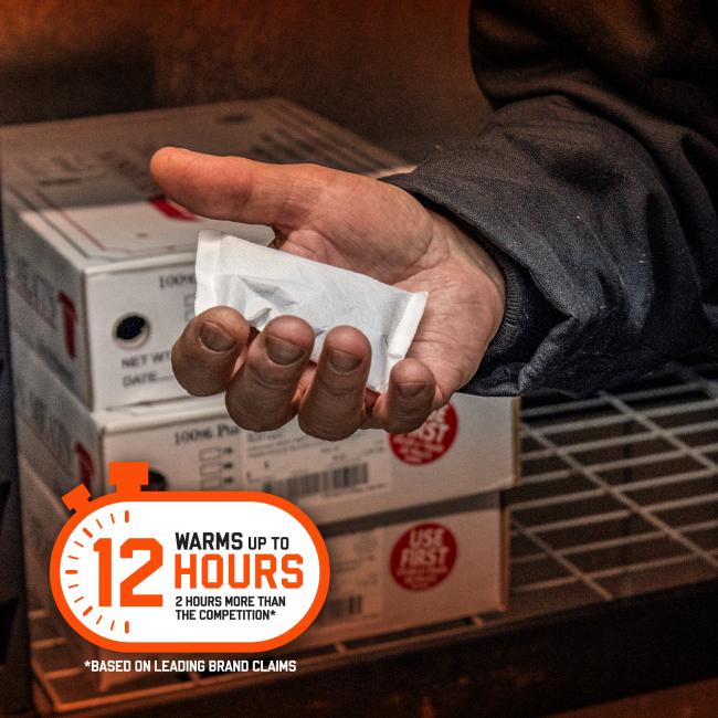 Hand warmers provide up to 12 hours of warmth, which is 2 hours more than leading brand competition claims