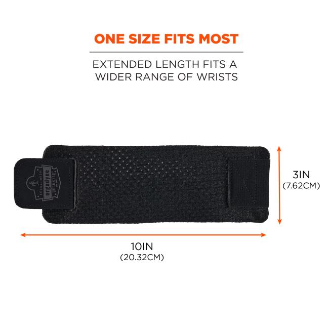 One size fits most. 3 inches wide (7.62cm) and 10 inches in length (20.34cm)