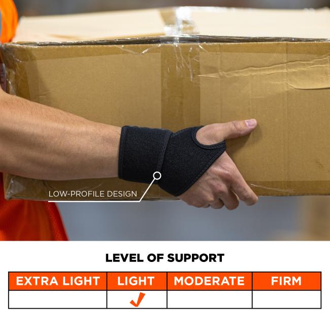 Light level of support. Support scale has levels of extra light, light, moderate, and firm support