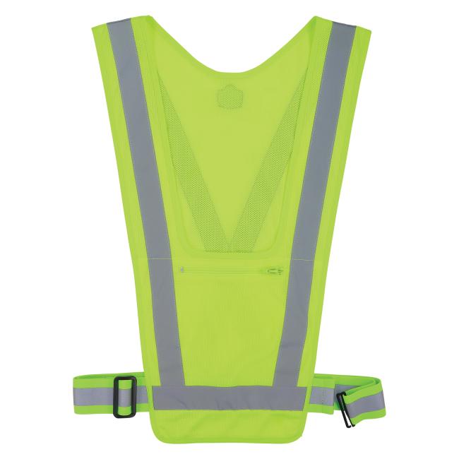 Front of lime x-back hi-vis safety vest with waistband open