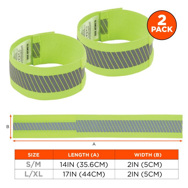 Two size options: S/M measuring 14IN (35.6CM) in length and 2IN (5CM) in width, and L/XL measuring 17IN (44CM) in length and 2IN (5CM) in width. Each pack includes two bands.