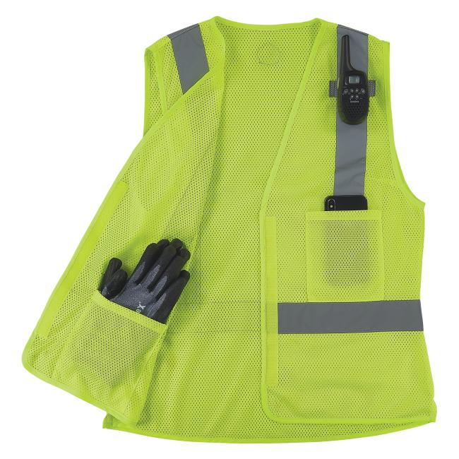Front of propped lime class 2 women's hi-vis vest