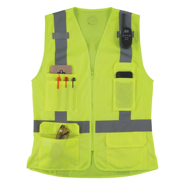 Front of propped lime class 2 women's hi-vis vest