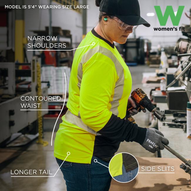 Designed for a women’s fit with narrow shoulders, contoured waist, longer tail, and side slits for better movement; model is 5'9" wearing size Large.