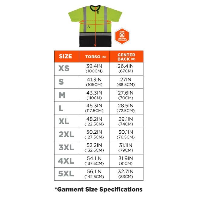 Size chart. Extra Small (XS): Torso 39.4IN (100CM) Center Back 26.4IN (67CM). Small (S): Torso 41.3IN (105CM) Center Back 27IN (68.5CM). Medium (M): Torso 43.3IN (110CM) Center Back 27.6IN (70CM). Large (L): Torso 46.3IN (117.5CM) Center Back 28.5IN (72.5CM). Extra Large (XL): Torso 48.2IN (122.5CM) Center Back 29.1IN (74CM). 2X Large (2XL): Torso 50.2IN (127.5CM) Center Back 30.1IN (76.5CM). 3X Large (3XL): Torso 52.2IN (132.5CM) Center Back 31.1IN (79CM). 4X Large (4XL): Torso 54.1IN (137.5CM) Center Back