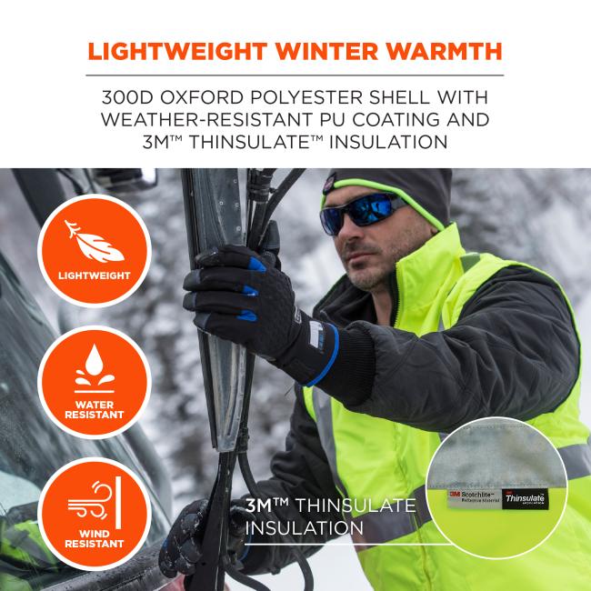 Lightweight winter warmth: 300D Oxford polyester shell with weather-resistant PU coating and 3M Thinsulate insulation. Lightweight. Water resistant. Wind resistant .