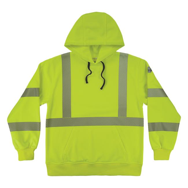 Front of lime class 3 womens hi-vis hooded sweatshirt