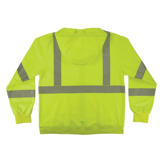 Back of lime class 3 hi-vis zip-up hoodie
