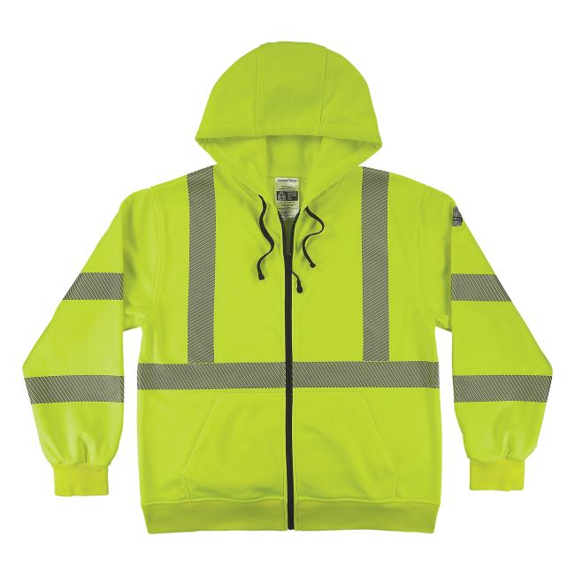 Front of lime class 3 hi-vis zip-up hoodie
