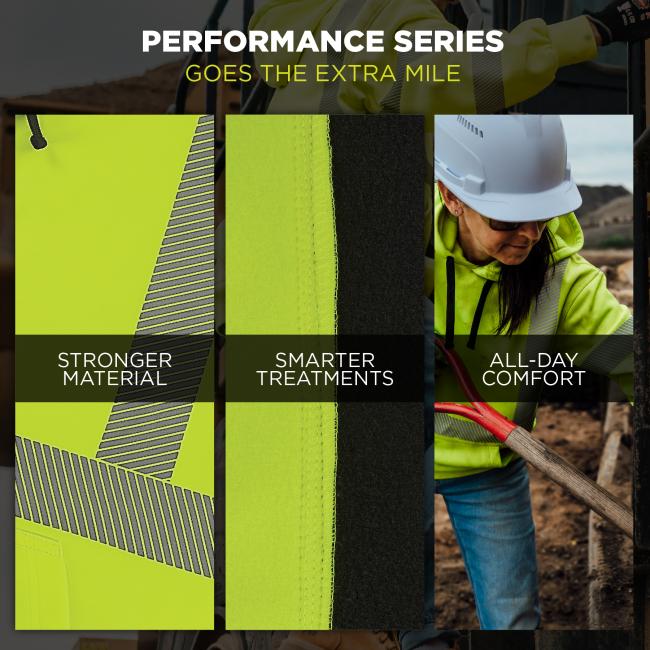The Performance Series sweatshirt is engineered to go the extra mile with stronger material, smarter fabric treatments, and all-day comfort ideal for demanding work environments.