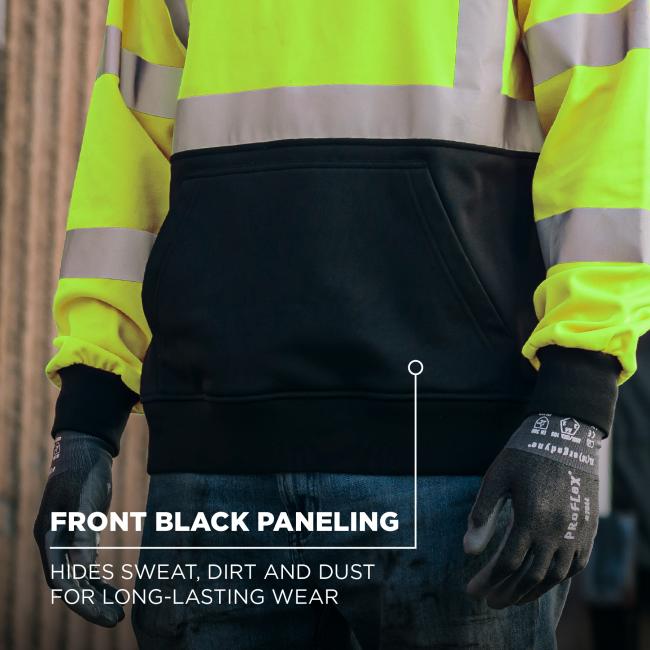 The front black paneling is designed to hide sweat, dirt, and dust for long-lasting wear, maintaining a clean look even during heavy-duty tasks.