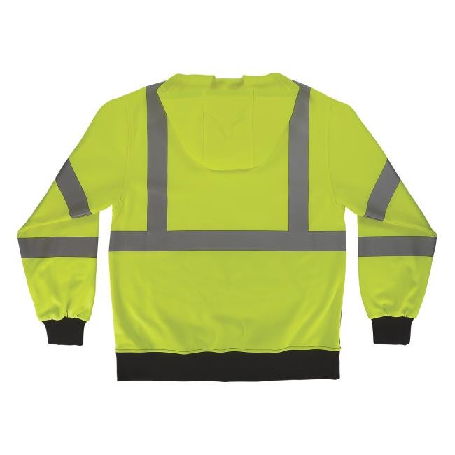 Back of lime class 3 hi-vis zip-up hoodie