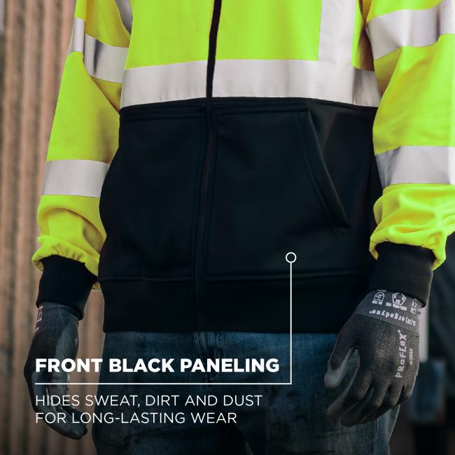 The front black paneling is designed to hide sweat, dirt, and dust for long-lasting wear, maintaining a clean look even during heavy-duty tasks.