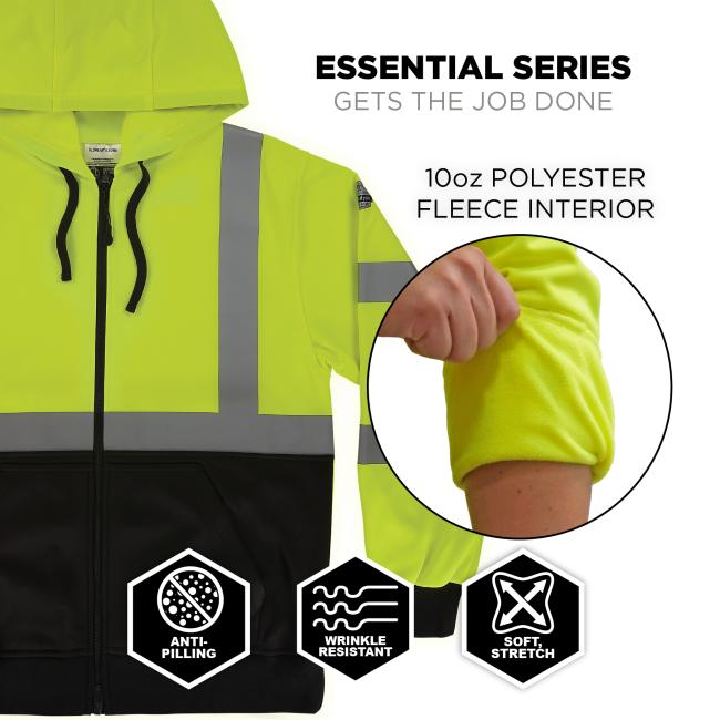 The Essential Series sweatshirt gets the job done with a 10oz polyester fleece interior that is anti-pilling, wrinkle-resistant, and soft with stretch for everyday work performance.