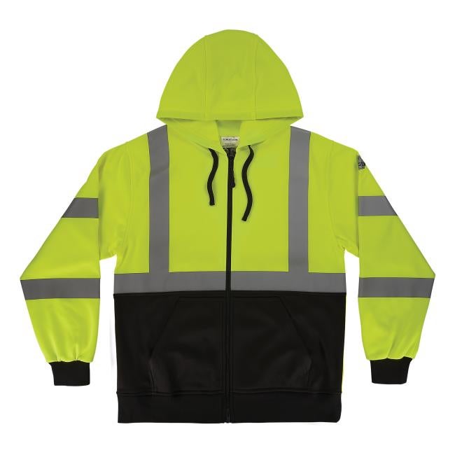 Front of lime class 3 hi-vis zip-up hoodie