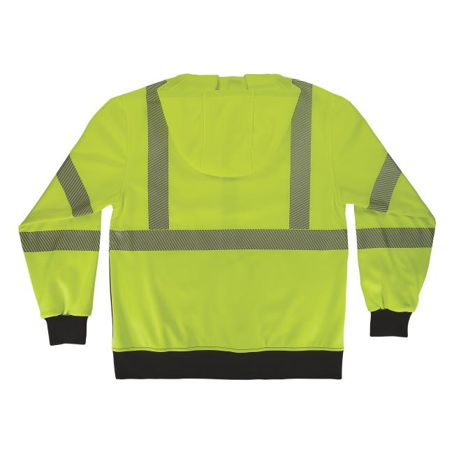 Back of lime class 3 hi-vis hooded sweatshirt