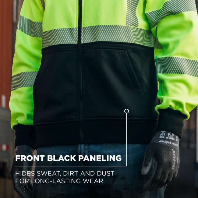 The front black paneling is designed to hide sweat, dirt, and dust for long-lasting wear, maintaining a clean look even during heavy-duty tasks.