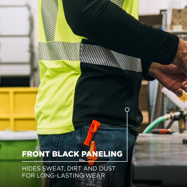 Front black paneling is designed to hide sweat, dirt, and dust, enhancing durability for long-lasting wear.