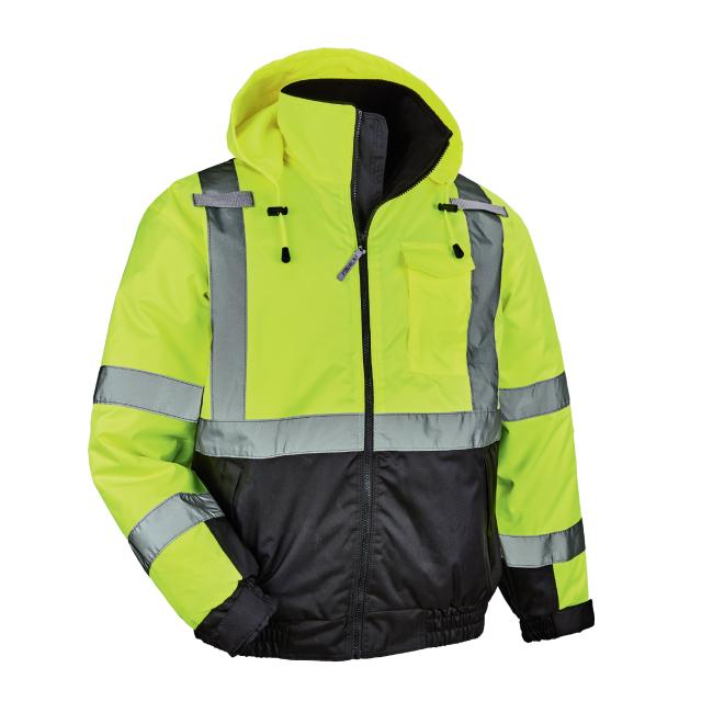 Front of hi vis class 3 winter bomber style jacket