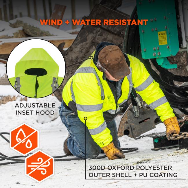 Wind and water resistant: adjustable inset hood and 300d oxford polyester outer shell and pu coating