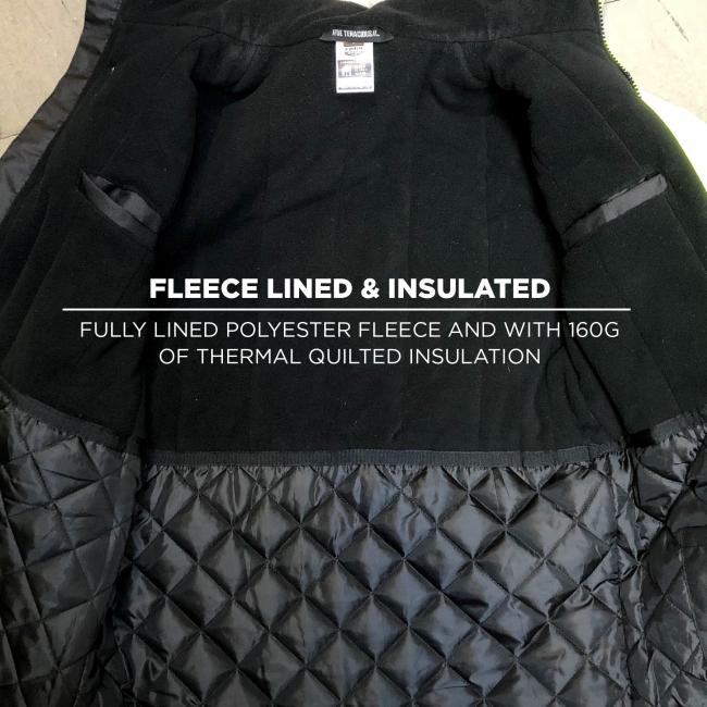 Fleece lined and insulated. Fully lined polyester fleece and with 160G of thermal quilted insulation.