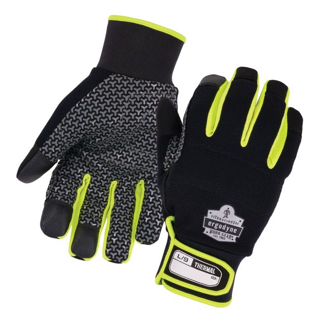 Palm and dorsal view of insulated freezer gloves .