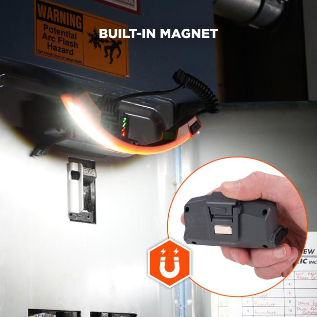 Built-In Magnet: The power bank includes a built-in magnet that allows it to securely attach to metal surfaces for hands-free lighting or charging in tight work spaces.