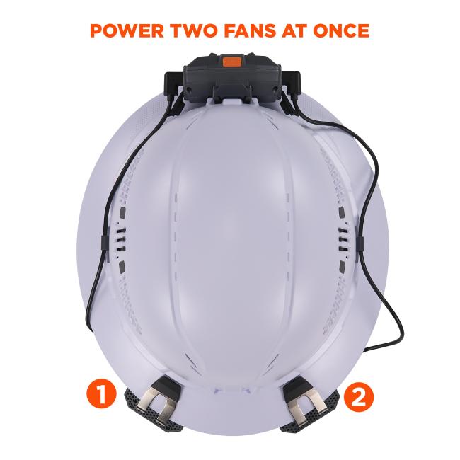Power Two Fans at Once: A single battery unit can power two fans simultaneously, allowing for enhanced airflow from multiple positions on the helmet.
