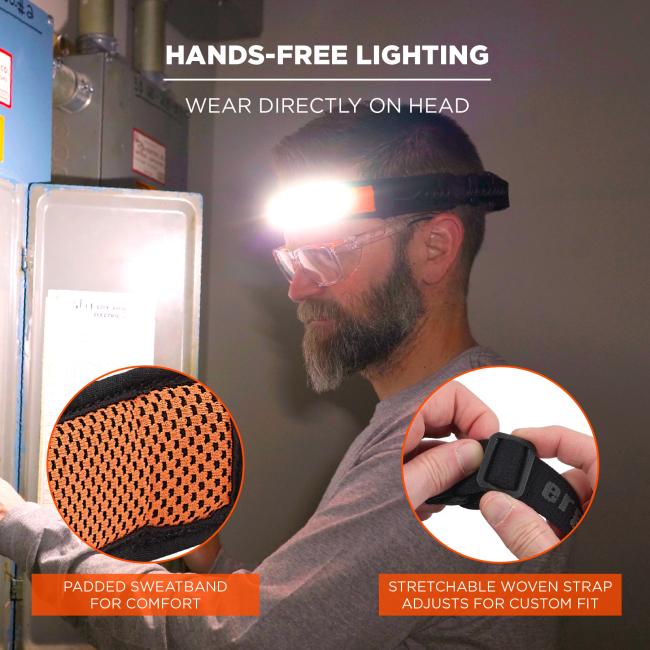Hands-Free Lighting - Wear Directly on Head: This model can be worn directly on the head for hands-free lighting. It features a padded sweatband for comfort and a stretchable woven strap that adjusts for a custom fit.
