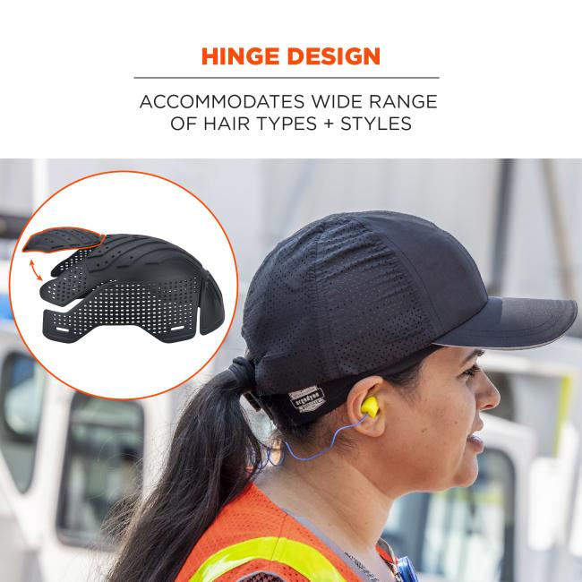 Hinge design: accommodates wide range of hair types and styles