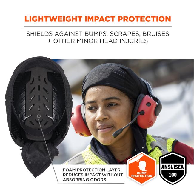 Lightweight impact protection: shields against bumps, scrapes, bruises and other minor head injuries. Foam protection layer reduces impact without absorbing odors