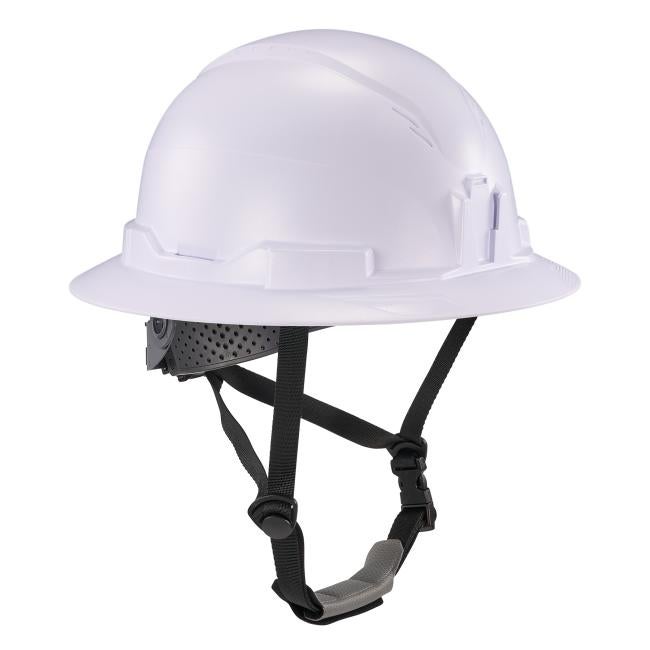 3q view of white full brim safety helmet