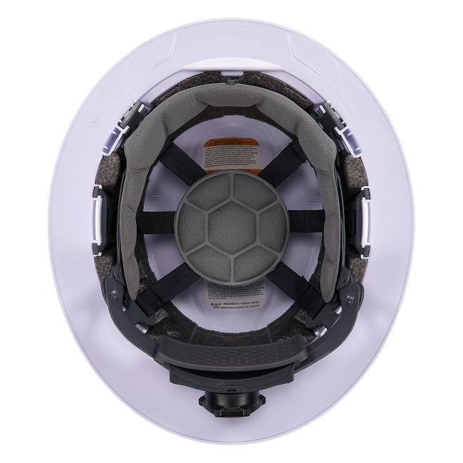 Inside view of white full brim safety helmet