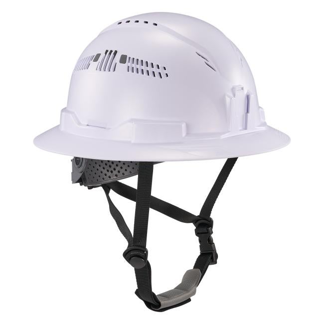 3q view of white full brim safety helmet