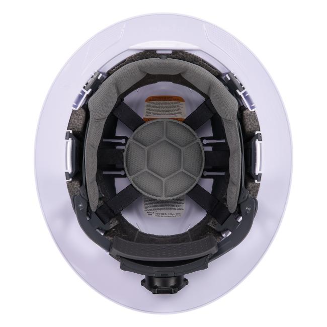 Inside view of white full brim safety helmet