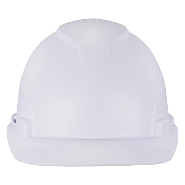 Front of white lightweight hard hat
