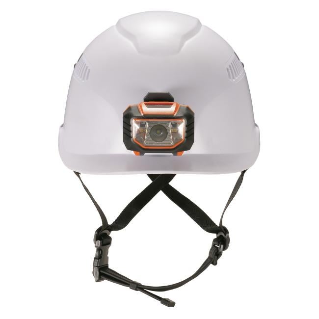 Front of white safety helmet with led light
