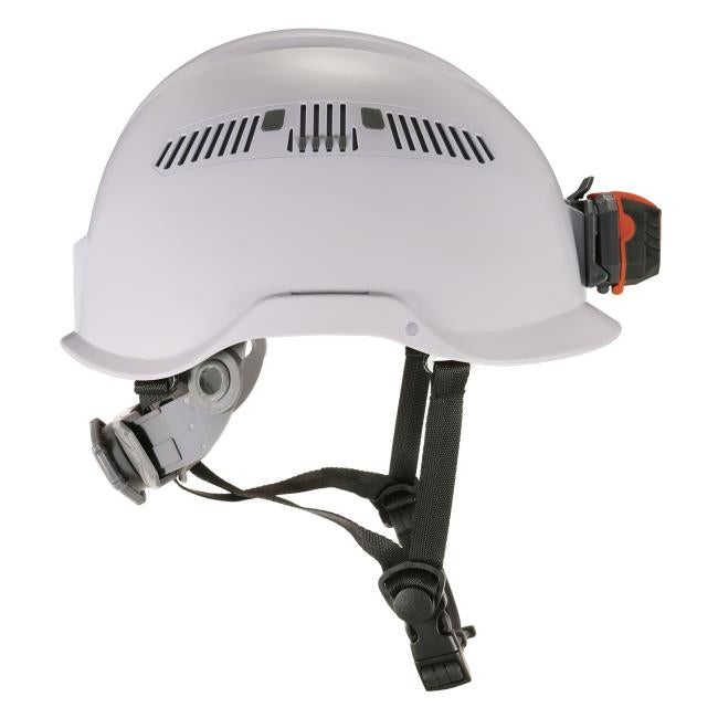 Side profile of white safety helmet with led light